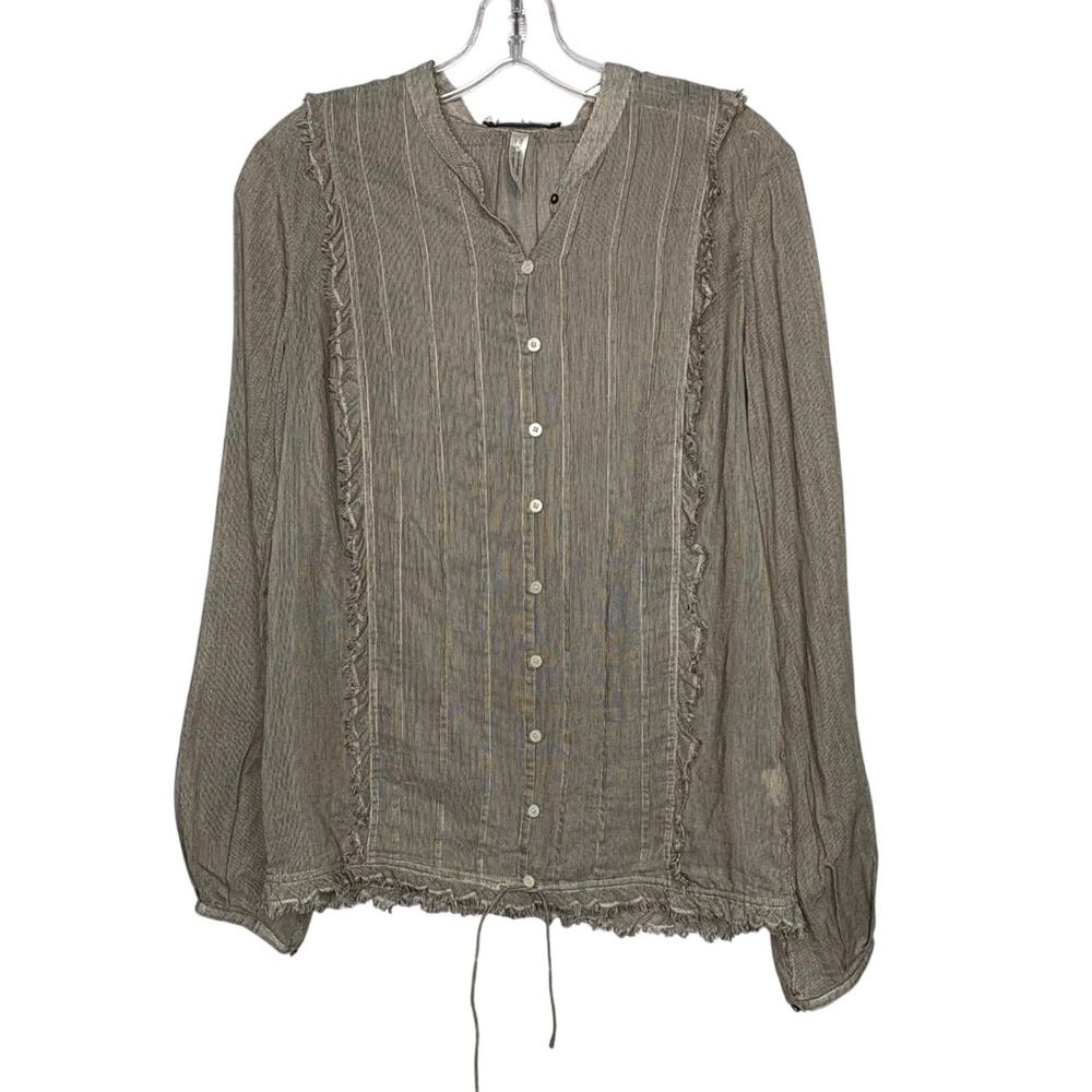 Free People Cotton Silk Boho Pirate Victorian Button Down Top Blouse Size 6